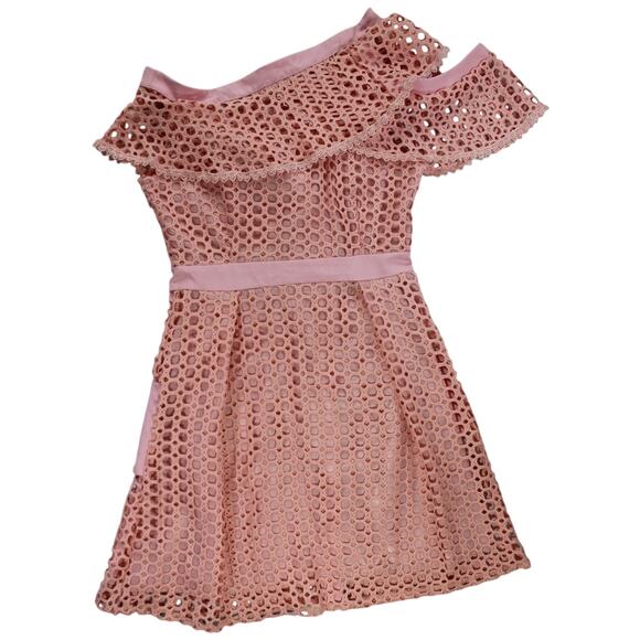 NWT Self Portrait Pink Lace Eyelet Dress Size L Ruffle Flutter Sleeve - Picture 2 of 9